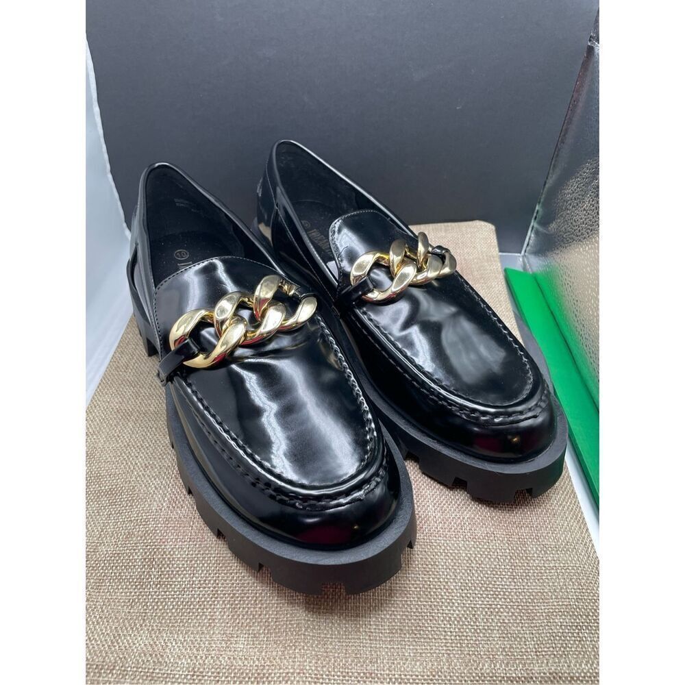 DREAM PAIRS Women's Chunky Loafers Leather Slip-on Penny Gold Chain Edgy Sz 10 - Picture 2 of 8